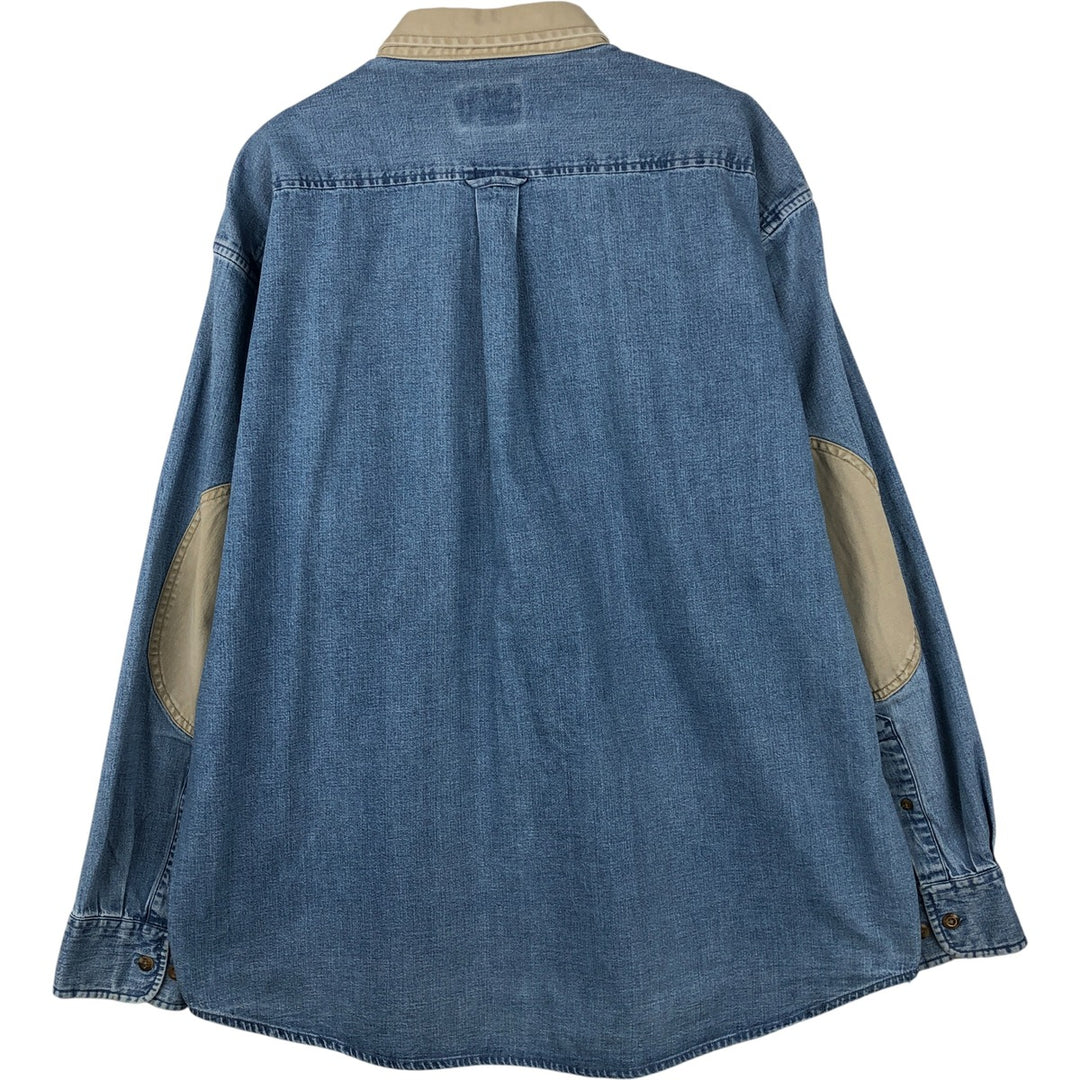 90'S Cabela's Vintage Long Sleeve Button-Down Denim Shirt, Men's Size XL cotton blue type Vintage Second Hand