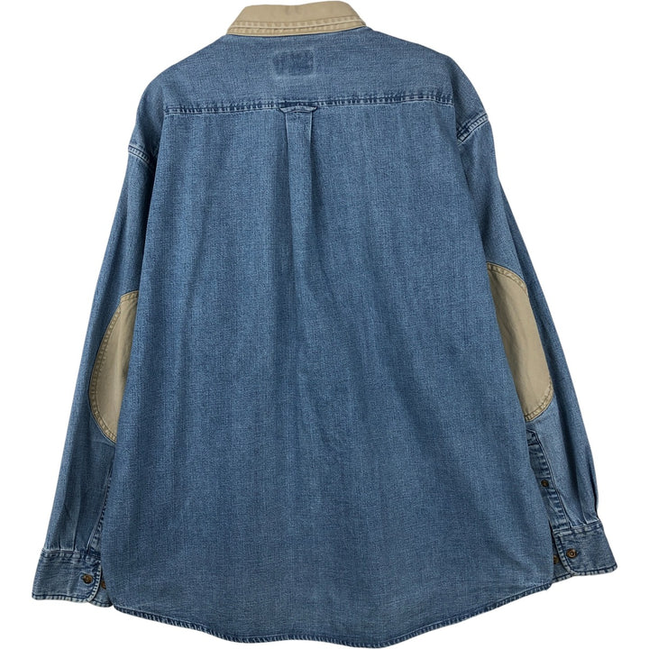 90'S Cabela's Vintage Long Sleeve Button-Down Denim Shirt, Men's Size XL cotton blue type Vintage Second Hand