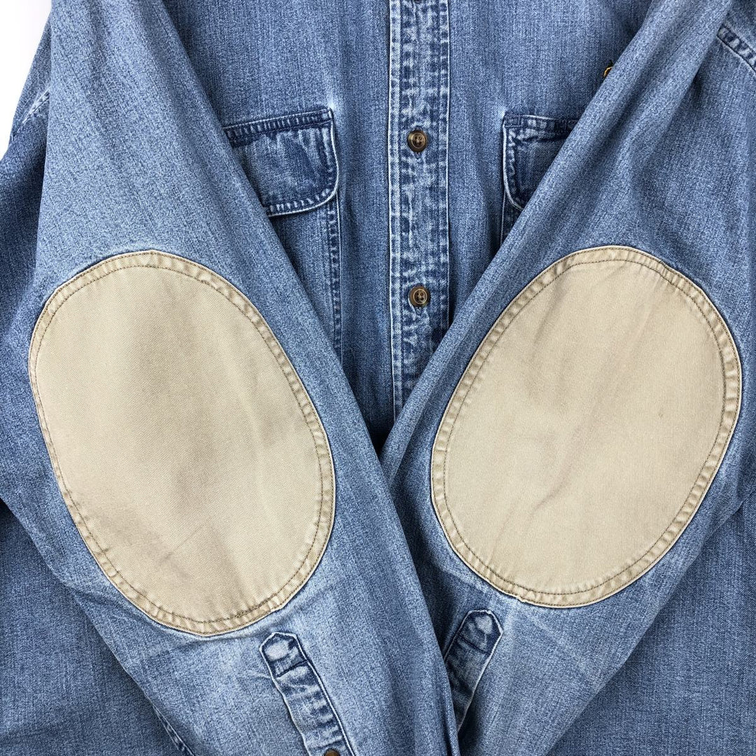 90'S Cabela's Vintage Long Sleeve Button-Down Denim Shirt, Men's Size XL cotton blue type Vintage Second Hand