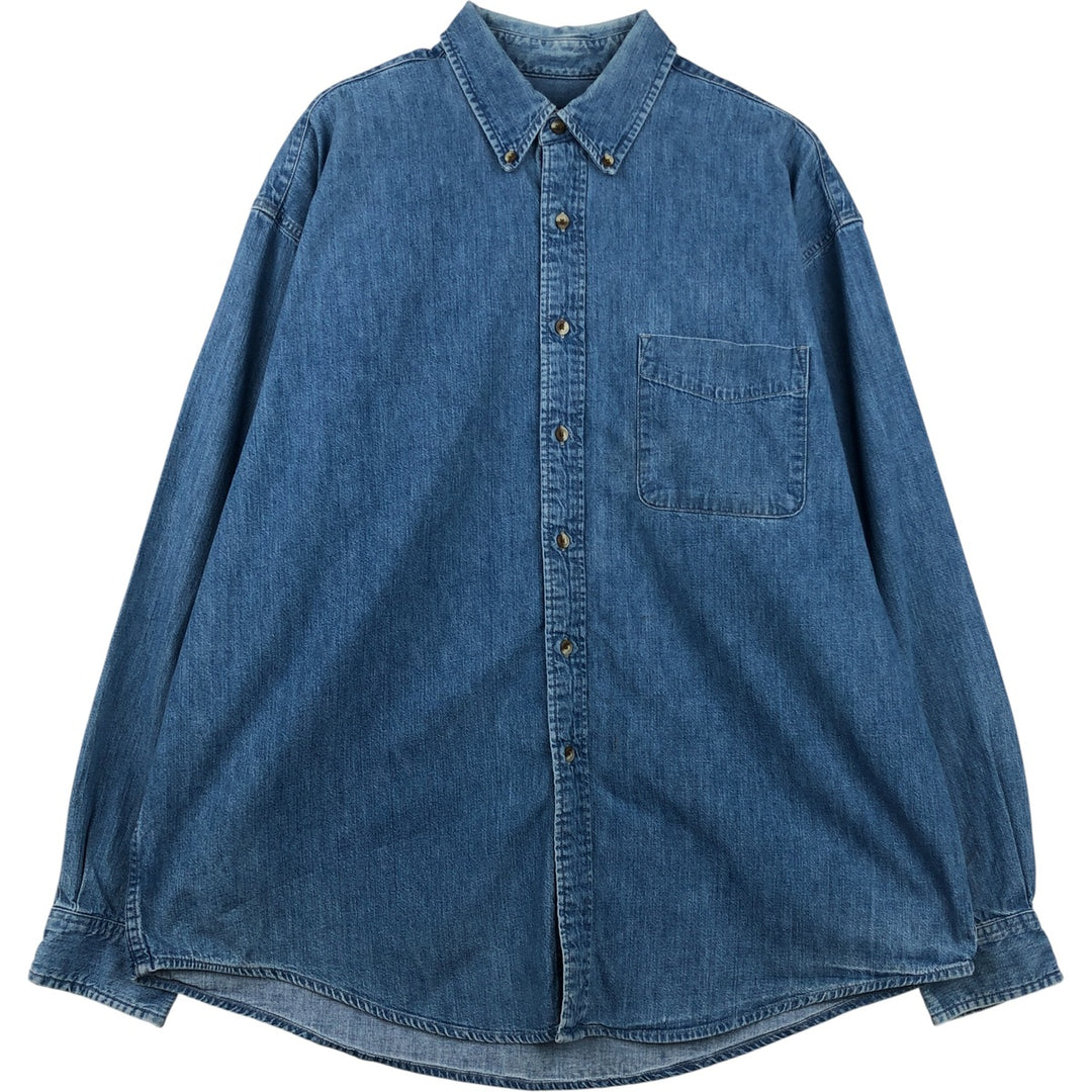 Eddie Bauer DENIM Long Sleeve Button-Down Denim Shirt, Men's Size XL cotton blue type Vintage Second Hand