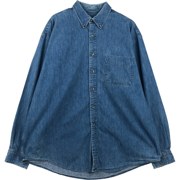 Eddie Bauer DENIM Long Sleeve Button-Down Denim Shirt, Men's Size XL cotton blue type Vintage Second Hand