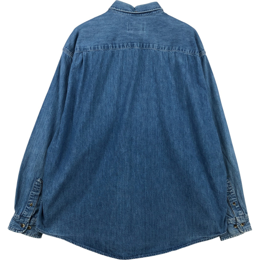Eddie Bauer DENIM Long Sleeve Button-Down Denim Shirt, Men's Size XL cotton blue type Vintage Second Hand