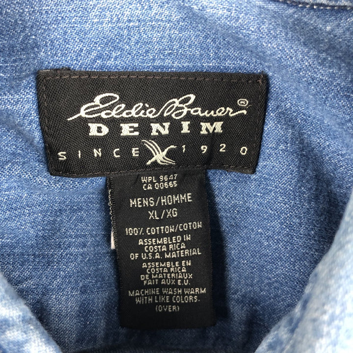 Eddie Bauer DENIM Long Sleeve Button-Down Denim Shirt, Men's Size XL cotton blue type Vintage Second Hand