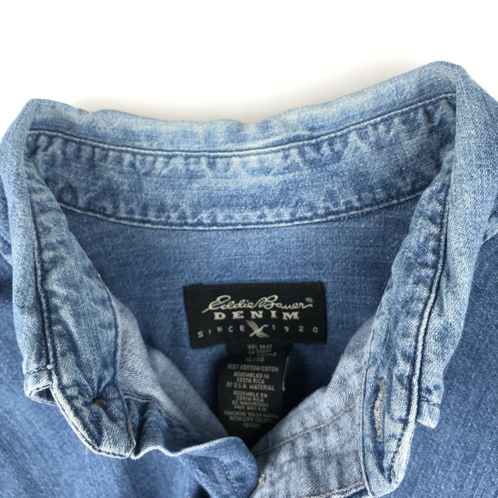 Eddie Bauer DENIM Long Sleeve Button-Down Denim Shirt, Men's Size XL cotton blue type Vintage Second Hand