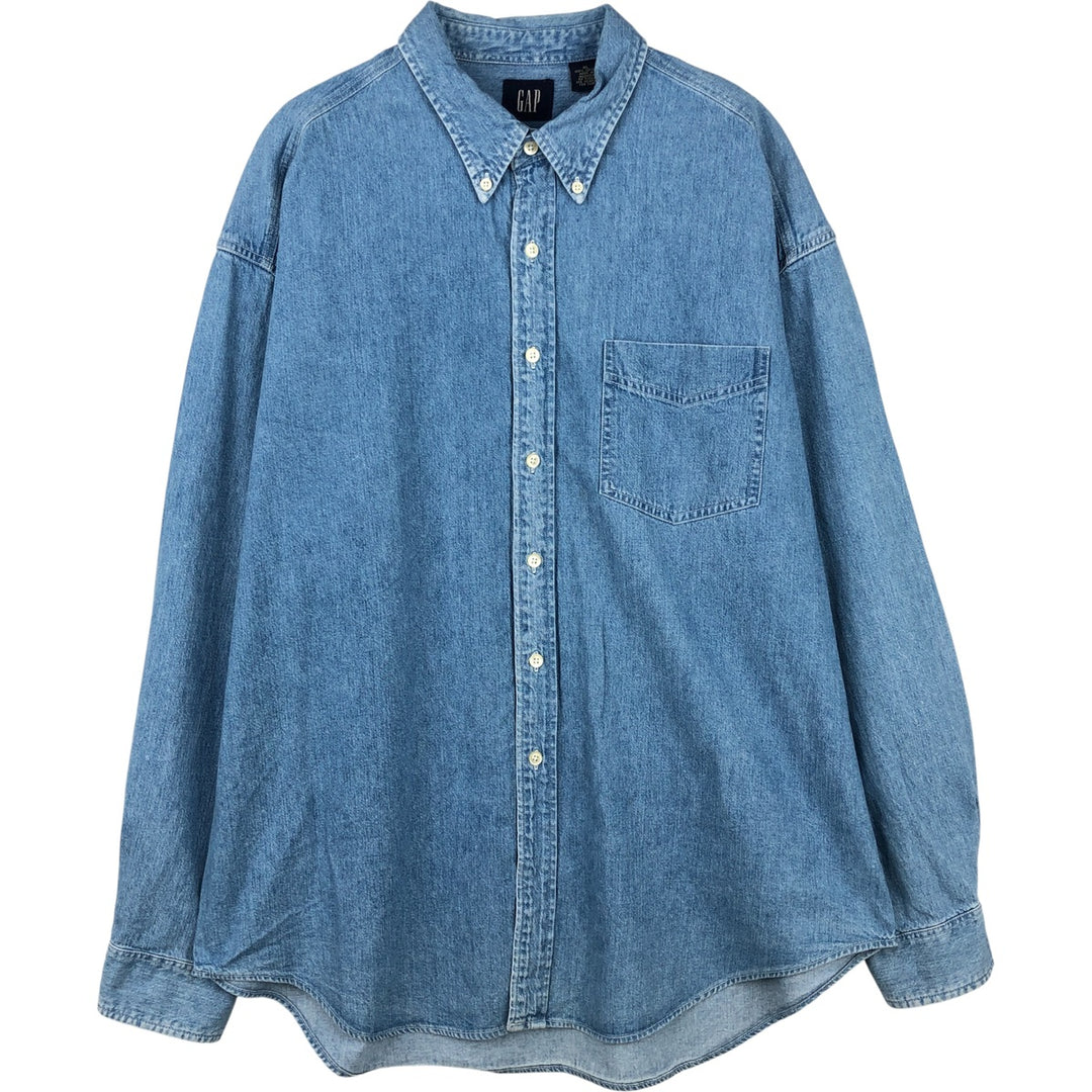 90'S GAP Vintage Long Sleeve Button-Down Denim Shirt, Men's XL cotton blue type Vintage Second Hand