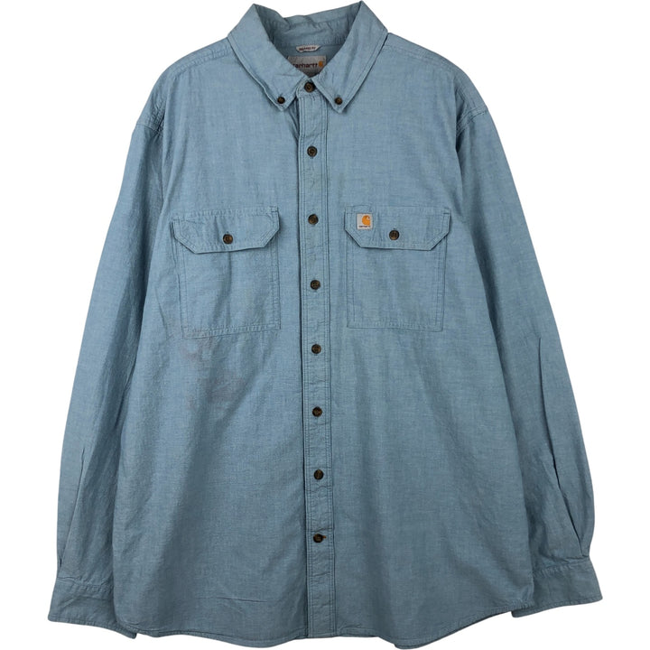 Carhartt Relaxed Fit Long Sleeve Button Down Work Shirt, Men's XL cotton Blue type light blue Vintage Second Hand