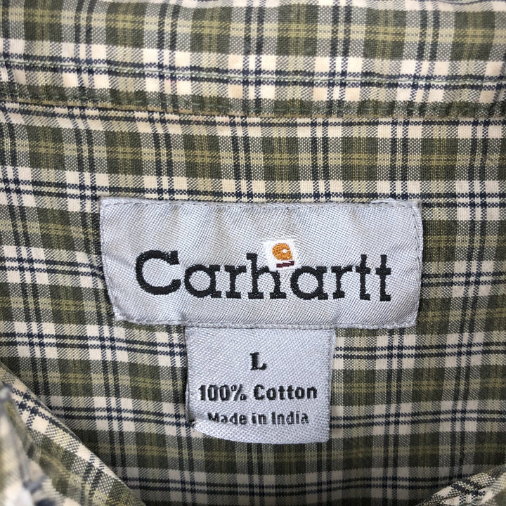 Carhartt Check Pattern Long Sleeve Button-Down Work Shirt, Men's XL cotton green type yellow green Vintage Second Hand