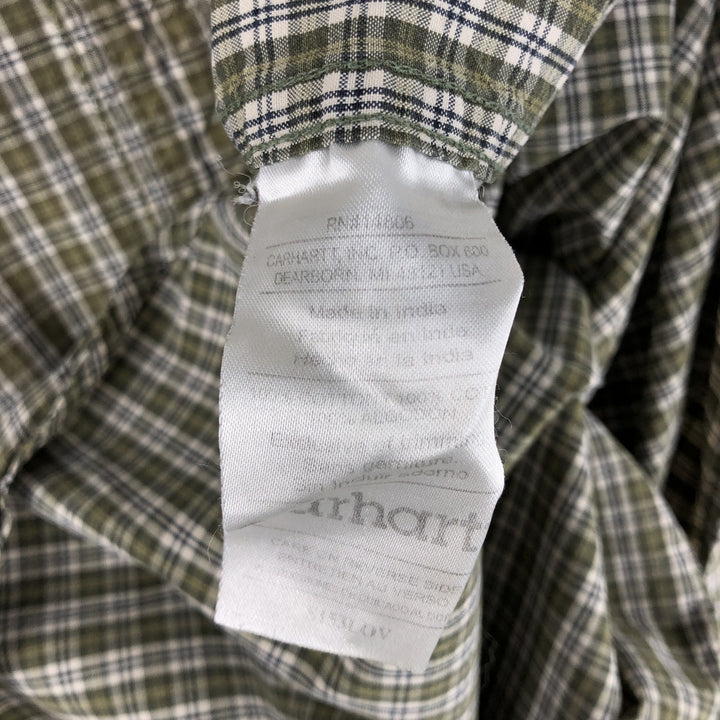Carhartt Check Pattern Long Sleeve Button-Down Work Shirt, Men's XL cotton green type yellow green Vintage Second Hand