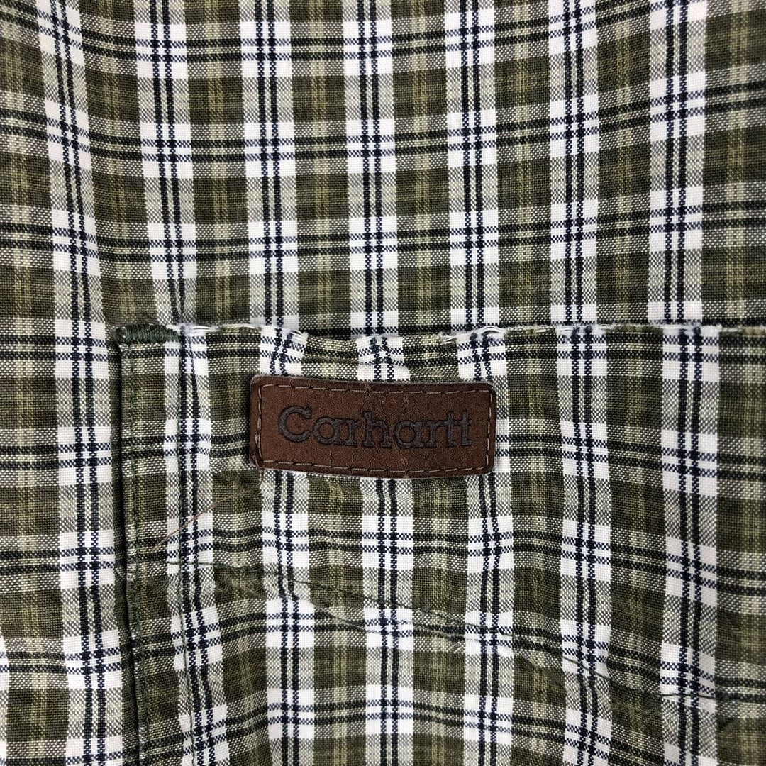 Carhartt Check Pattern Long Sleeve Button-Down Work Shirt, Men's XL cotton green type yellow green Vintage Second Hand