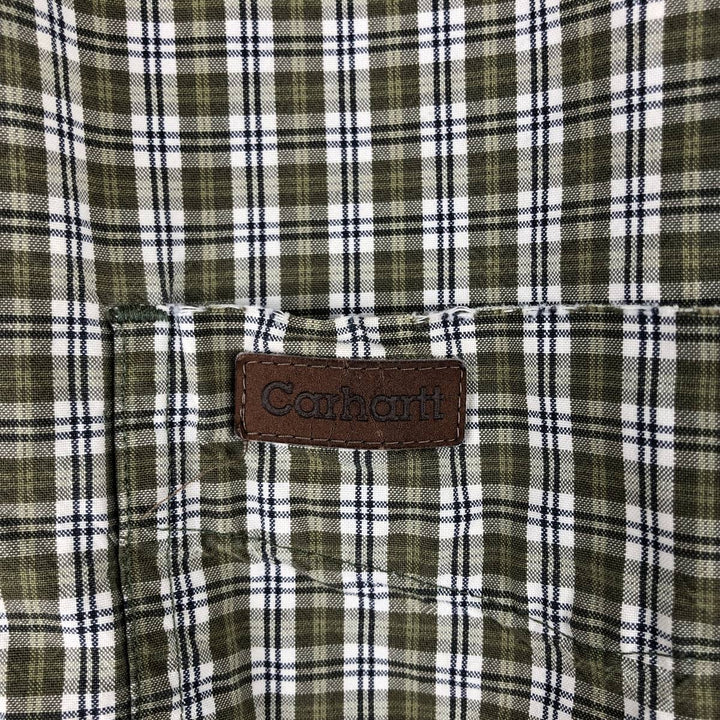 Carhartt Check Pattern Long Sleeve Button-Down Work Shirt, Men's XL cotton green type yellow green Vintage Second Hand