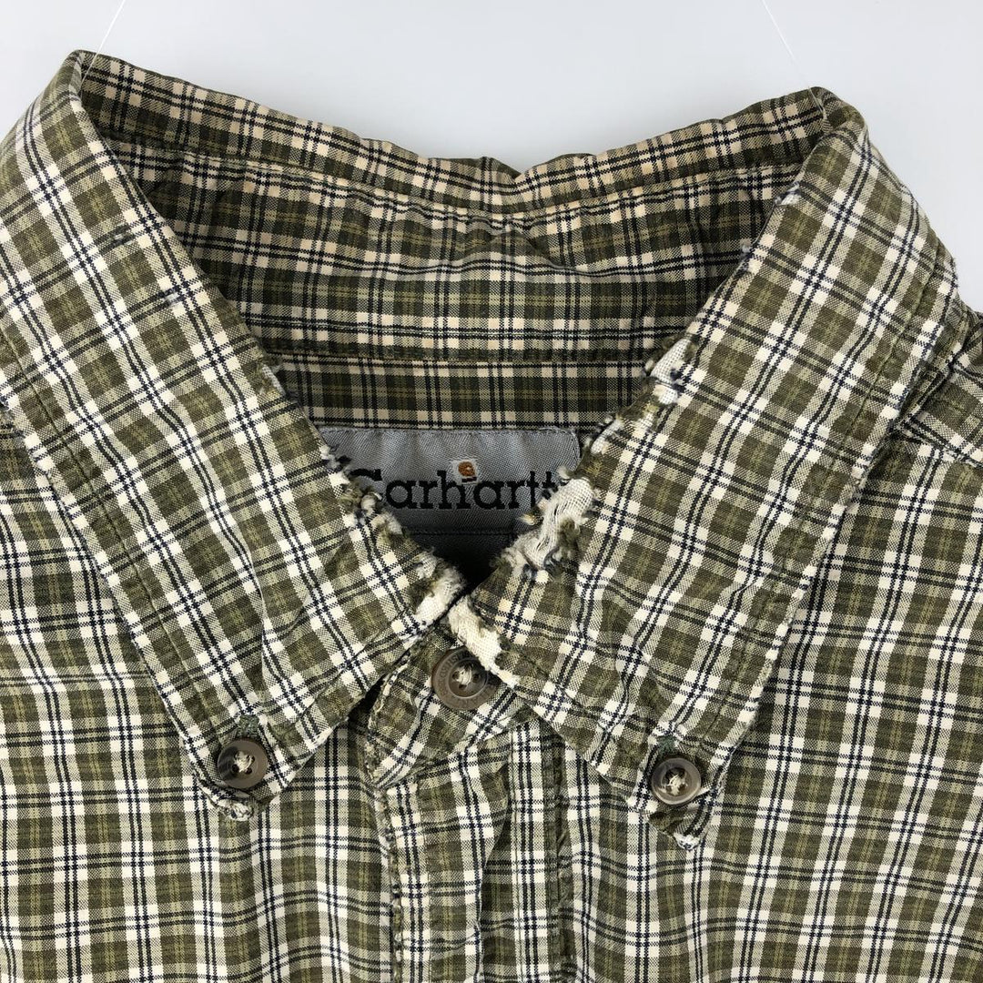 Carhartt Check Pattern Long Sleeve Button-Down Work Shirt, Men's XL cotton green type yellow green Vintage Second Hand
