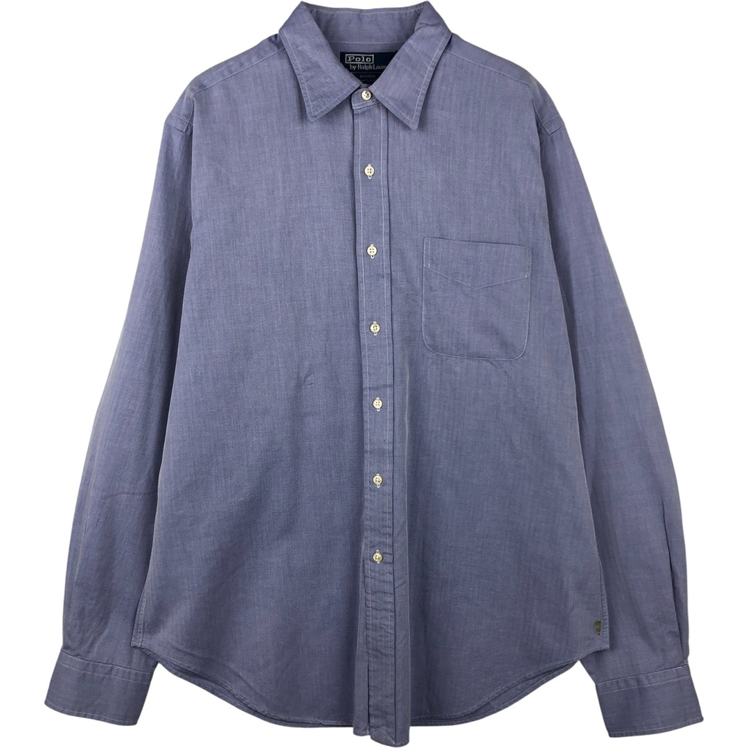 Ralph Lauren POLO by Ralph Lauren ANDREW herringbone long-sleeved cotton shirt, men's size L cotton Blue type light blue Vintage Second Hand
