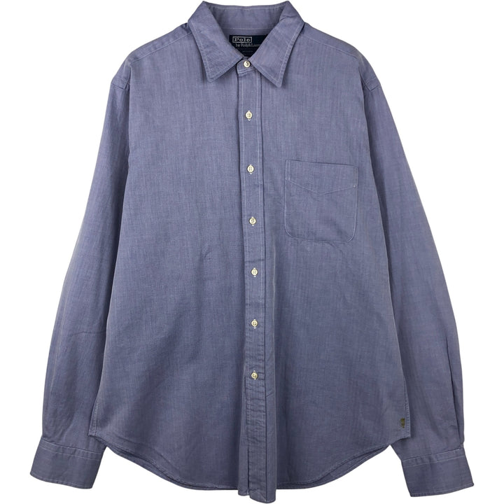 Ralph Lauren POLO by Ralph Lauren ANDREW herringbone long-sleeved cotton shirt, men's size L cotton Blue type light blue Vintage Second Hand