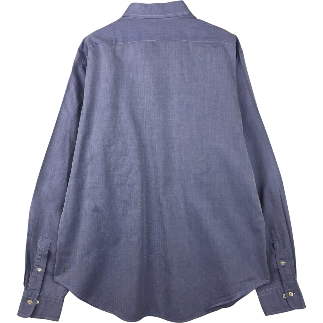 Ralph Lauren POLO by Ralph Lauren ANDREW herringbone long-sleeved cotton shirt, men's size L cotton Blue type light blue Vintage Second Hand