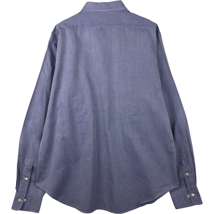 Ralph Lauren POLO by Ralph Lauren ANDREW herringbone long-sleeved cotton shirt, men's size L cotton Blue type light blue Vintage Second Hand