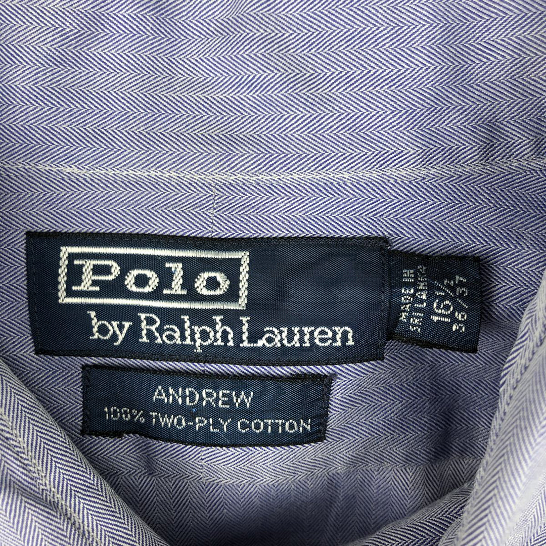 Ralph Lauren POLO by Ralph Lauren ANDREW herringbone long-sleeved cotton shirt, men's size L cotton Blue type light blue Vintage Second Hand