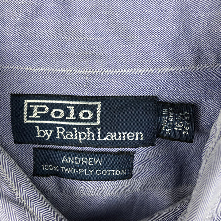 Ralph Lauren POLO by Ralph Lauren ANDREW herringbone long-sleeved cotton shirt, men's size L cotton Blue type light blue Vintage Second Hand