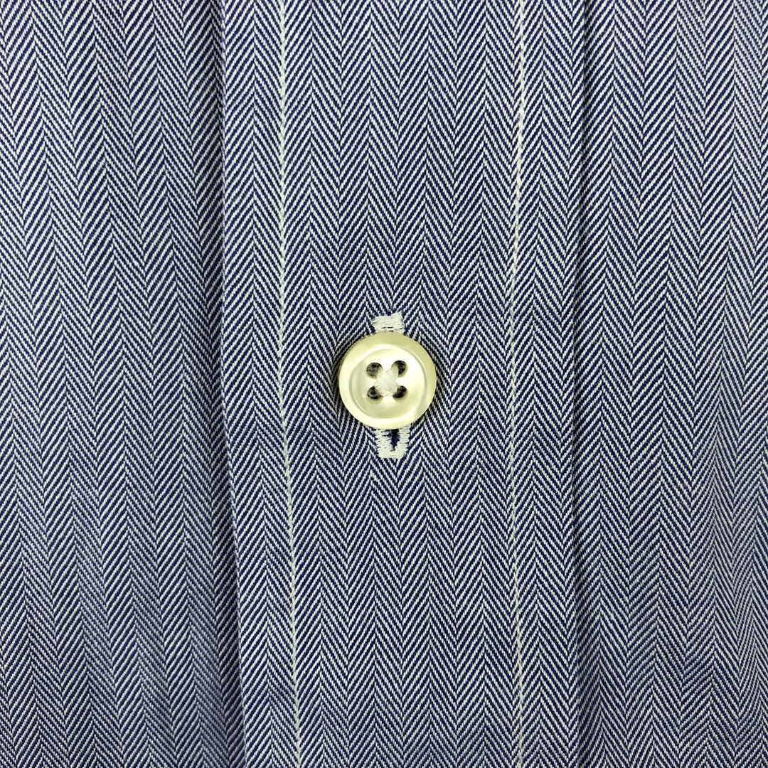 Ralph Lauren POLO by Ralph Lauren ANDREW herringbone long-sleeved cotton shirt, men's size L cotton Blue type light blue Vintage Second Hand
