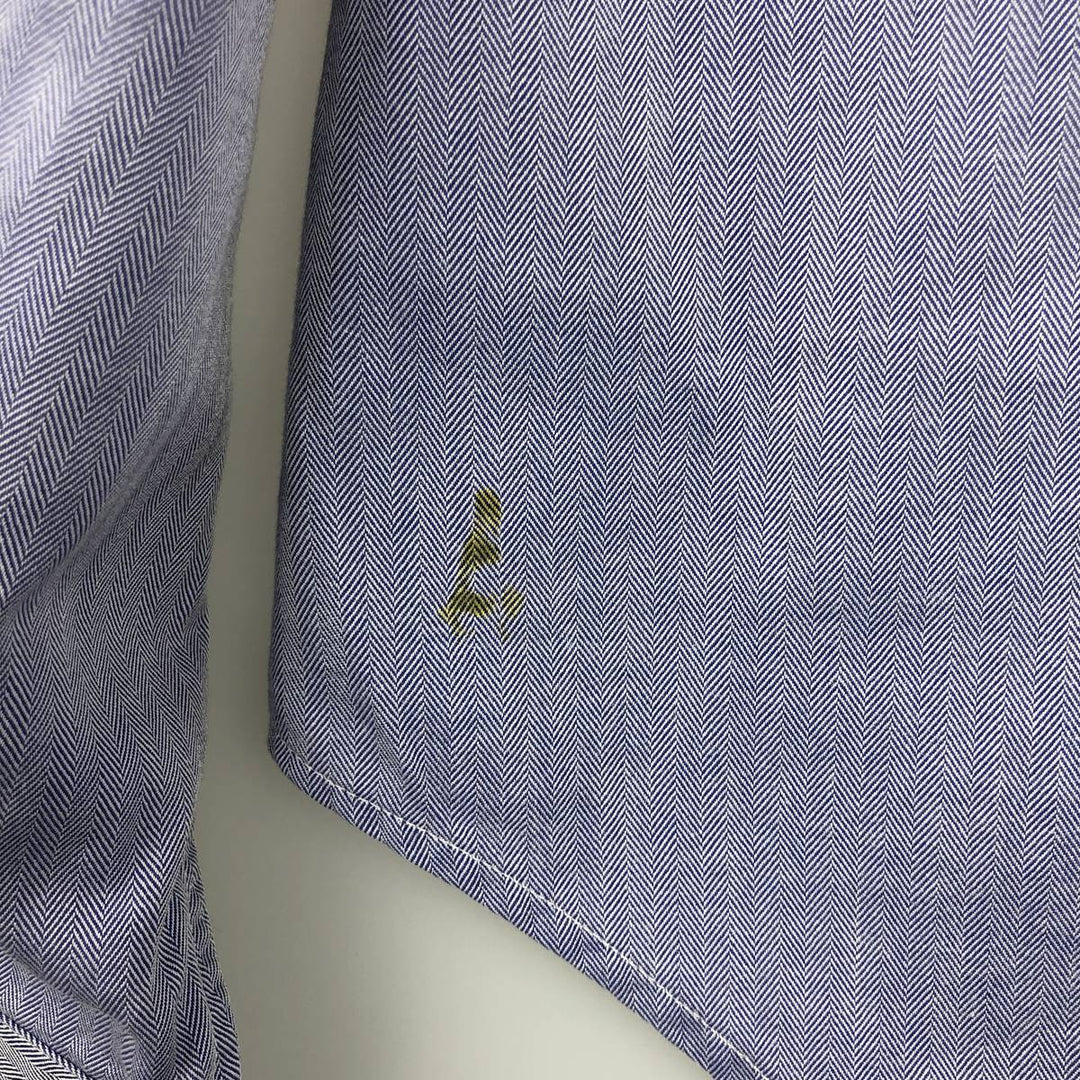 Ralph Lauren POLO by Ralph Lauren ANDREW herringbone long-sleeved cotton shirt, men's size L cotton Blue type light blue Vintage Second Hand