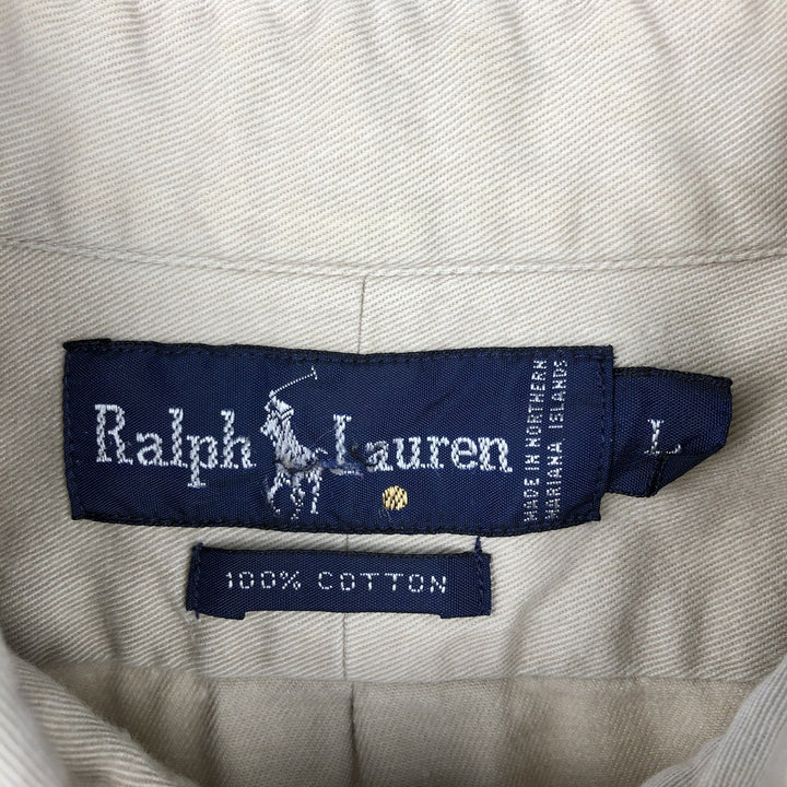 Ralph Lauren long sleeve button down shirt, men's size L cotton Beige type Vintage Second Hand