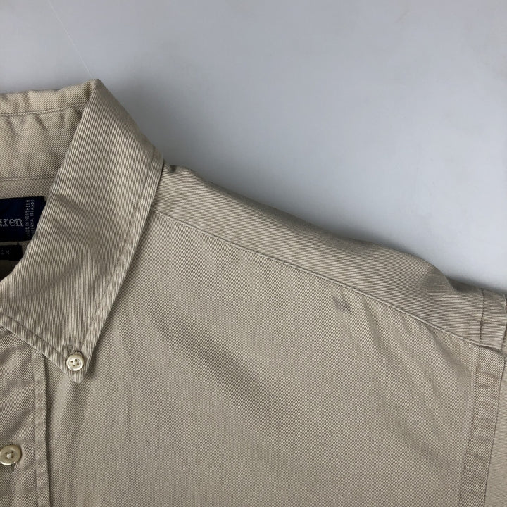 Ralph Lauren long sleeve button down shirt, men's size L cotton Beige type Vintage Second Hand