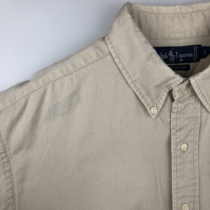Ralph Lauren long sleeve button down shirt, men's size L cotton Beige type Vintage Second Hand