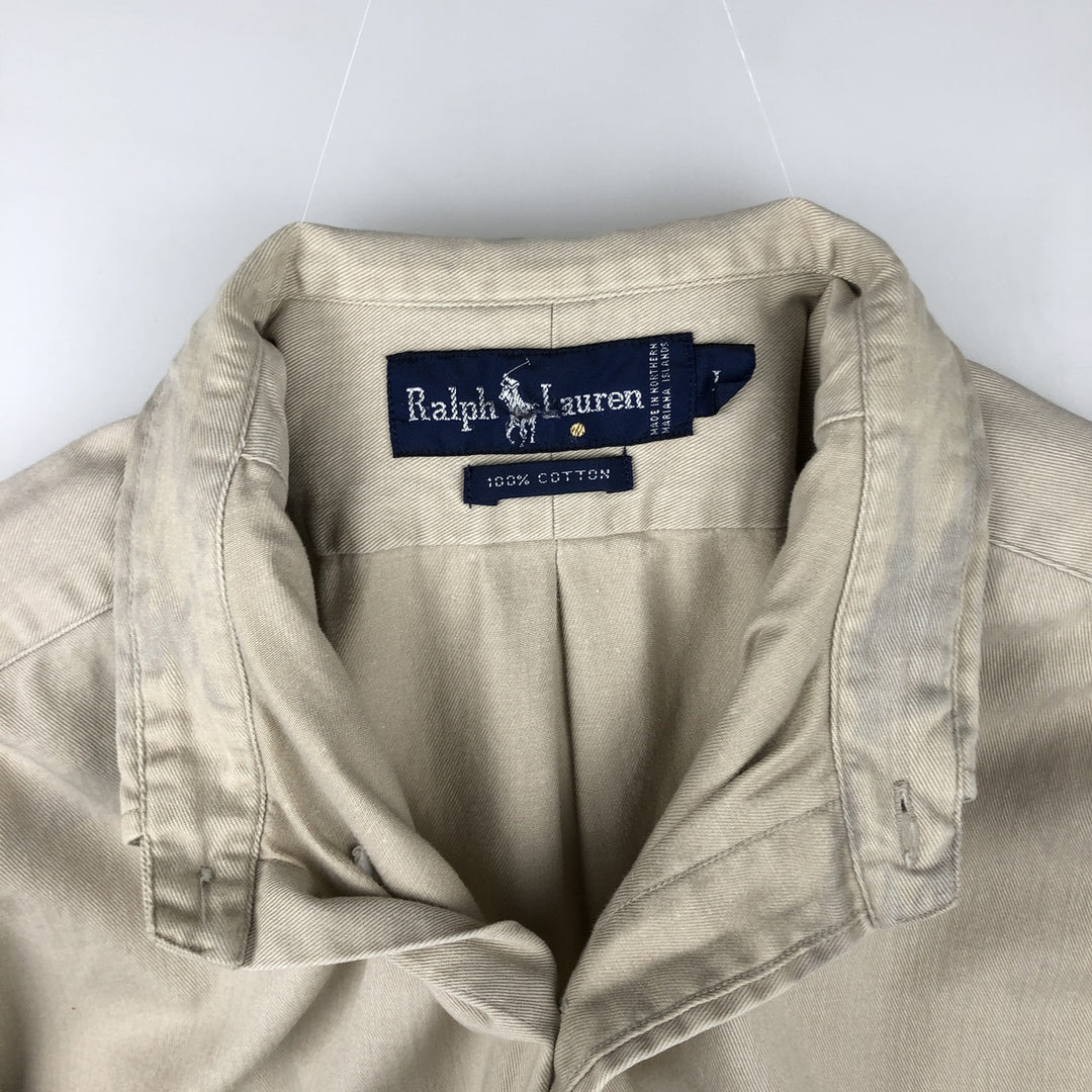 Ralph Lauren long sleeve button down shirt, men's size L cotton Beige type Vintage Second Hand