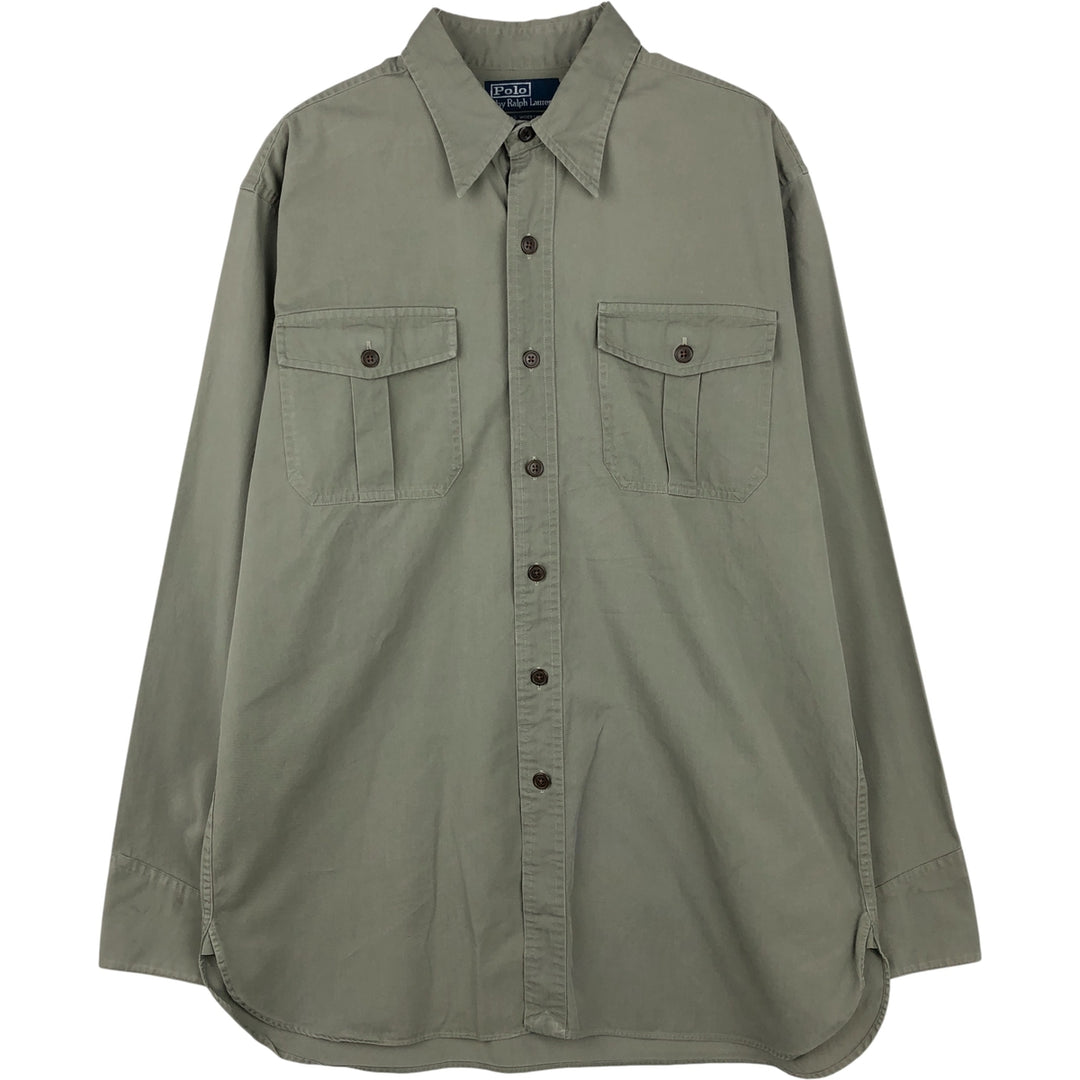 Ralph Lauren POLO by Ralph Lauren TOBIAS WORKSHIRT long-sleeved cotton shirt, men's size M cotton Khaki type Vintage Second Hand