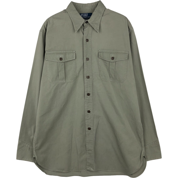 Ralph Lauren POLO by Ralph Lauren TOBIAS WORKSHIRT long-sleeved cotton shirt, men's size M cotton Khaki type Vintage Second Hand