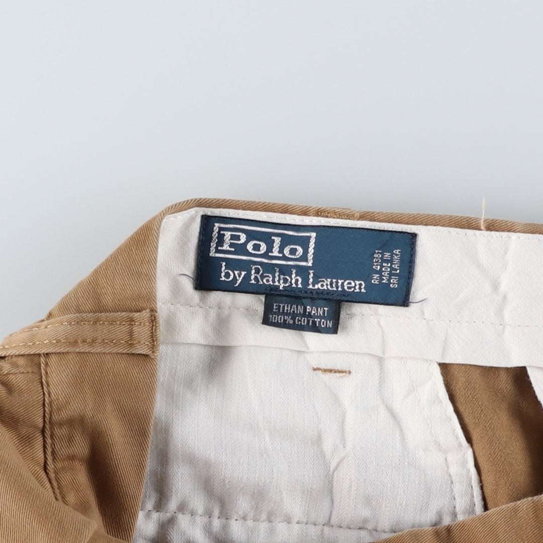 Ralph Lauren POLO by Ralph Lauren ETHAN PANT Two-pleat chino pants for men, size W34 cotton beige type brown Vintage Second Hand
