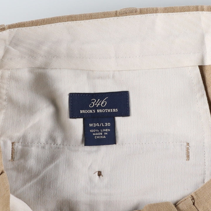 Brooks Brothers 346 Two-pleat Linen Pants, Men's Size 34 (equivalent to W34) linen Beige type Vintage Second Hand