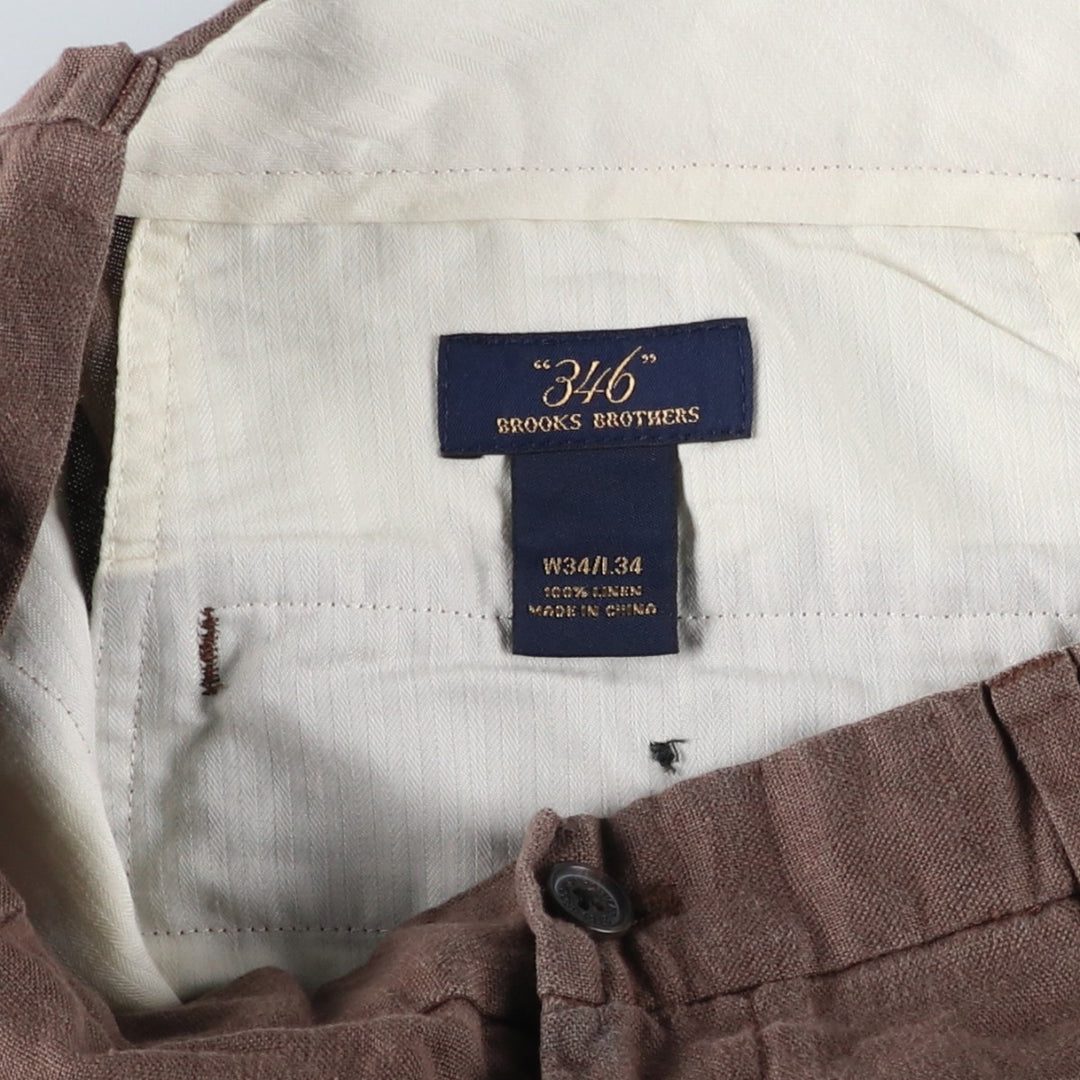 Brooks Brothers 346 Linen Pants, Men's Size 35 (equivalent to a W35) linen brown type Vintage Second Hand