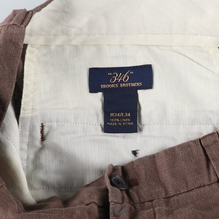 Brooks Brothers 346 Linen Pants, Men's Size 35 (equivalent to a W35) linen brown type Vintage Second Hand