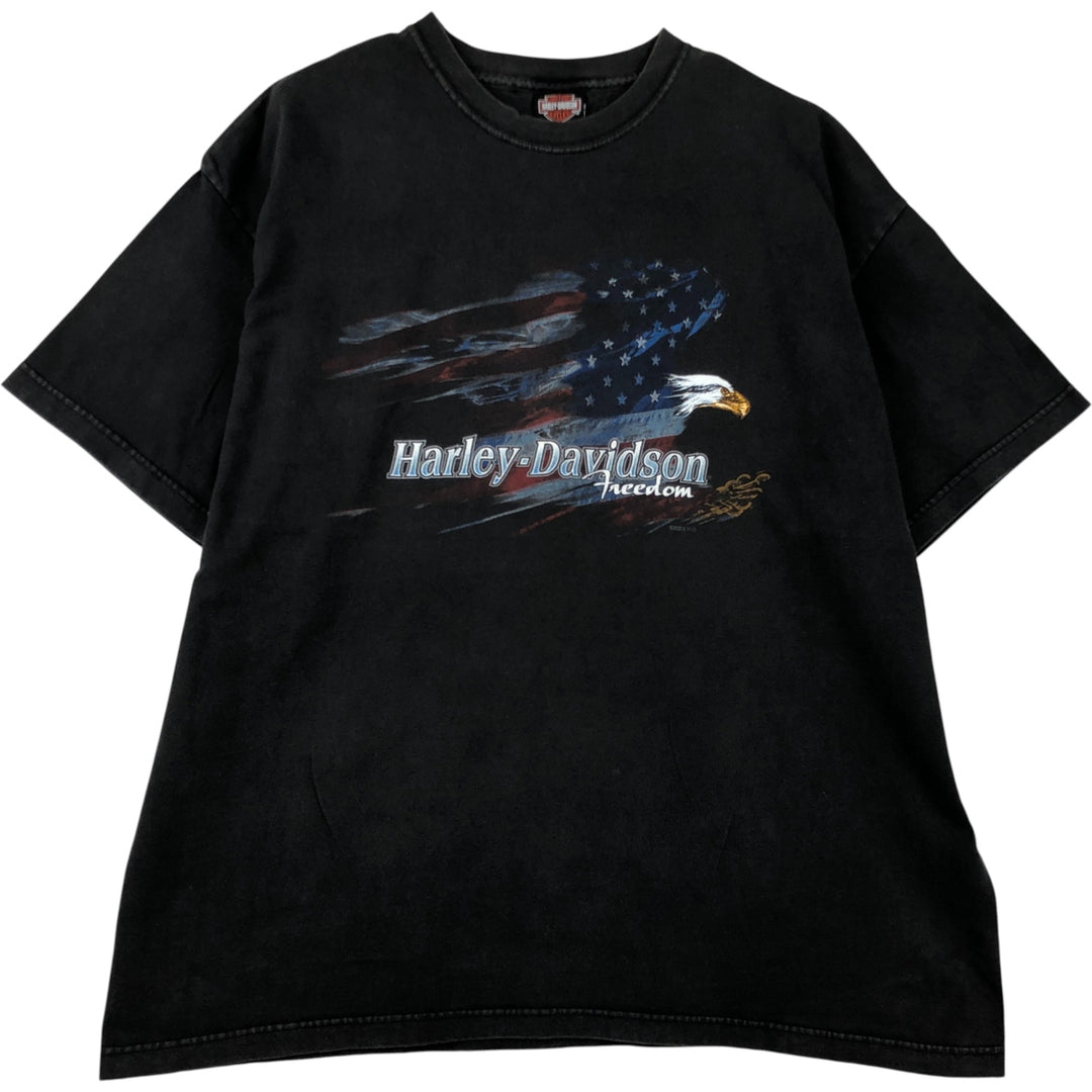2000'S Harley-Davidson Eagle Pattern Stars and Stripes Motorcycle T-Shirt, Made in USA, Men's XXL cotton black type Vintage Second Hand