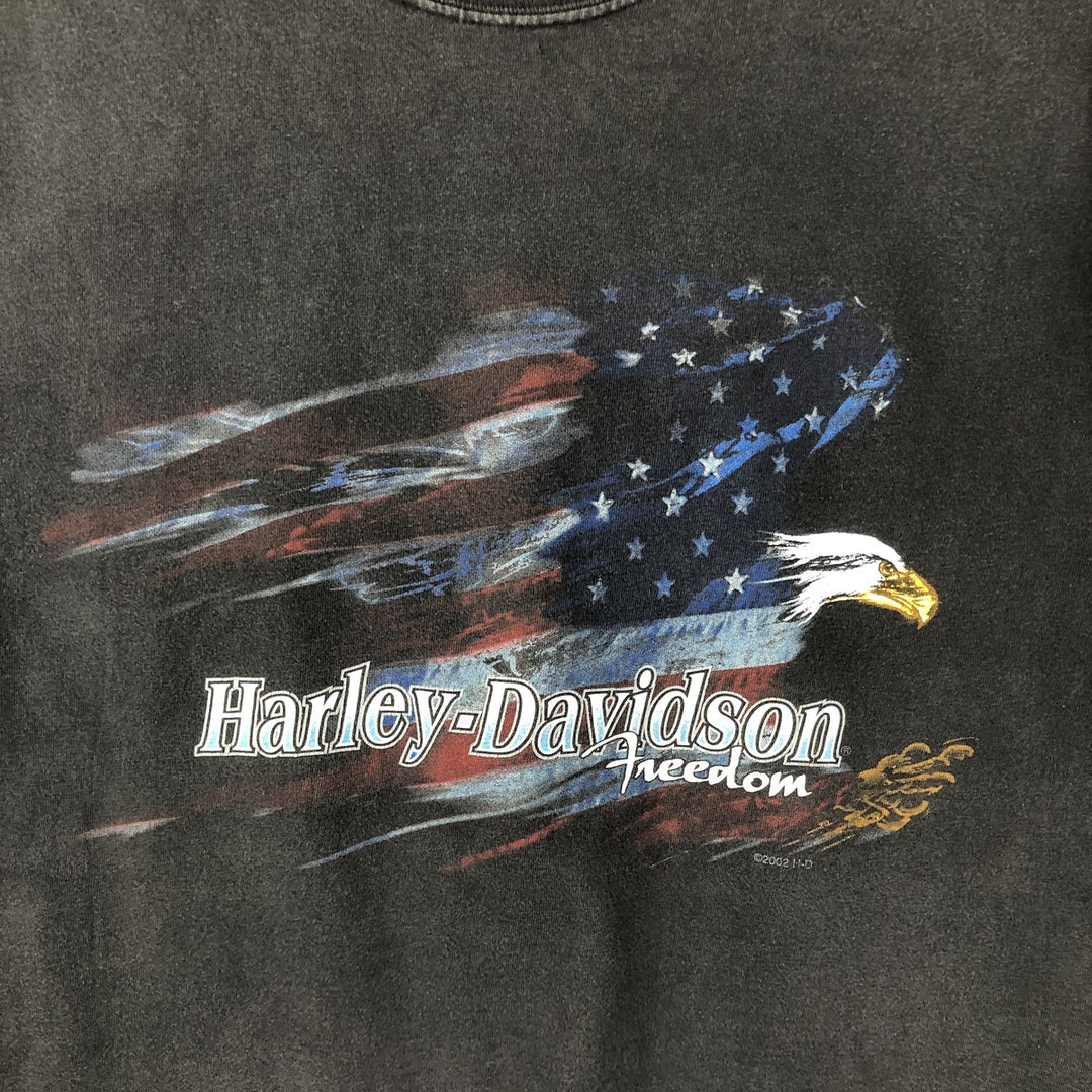 2000'S Harley-Davidson Eagle Pattern Stars and Stripes Motorcycle T-Shirt, Made in USA, Men's XXL cotton black type Vintage Second Hand
