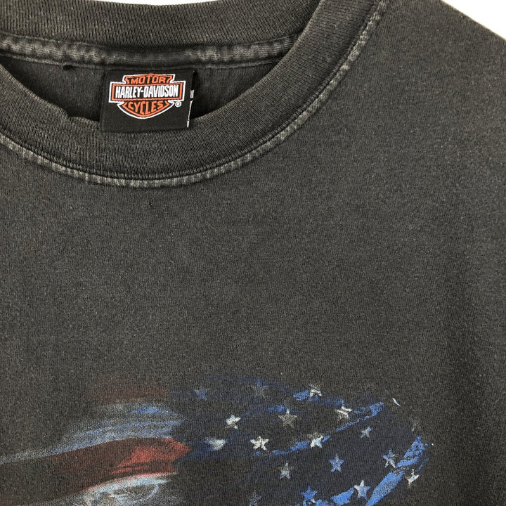 2000'S Harley-Davidson Eagle Pattern Stars and Stripes Motorcycle T-Shirt, Made in USA, Men's XXL cotton black type Vintage Second Hand