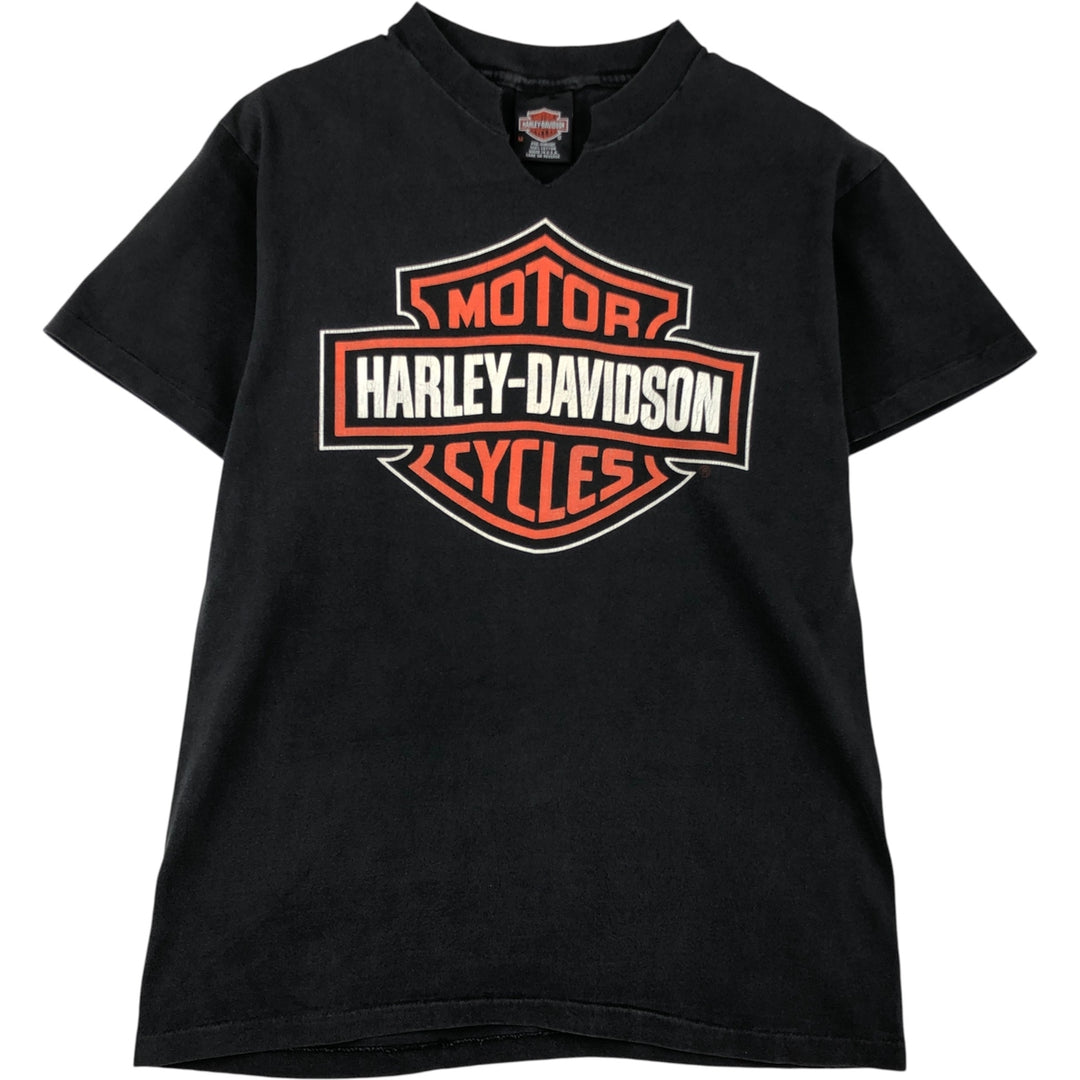 90'S Harley-Davidson V-neck cut-off motorcycle bike T-shirt, Made in USA, Men's size M cotton black type Vintage Second Hand