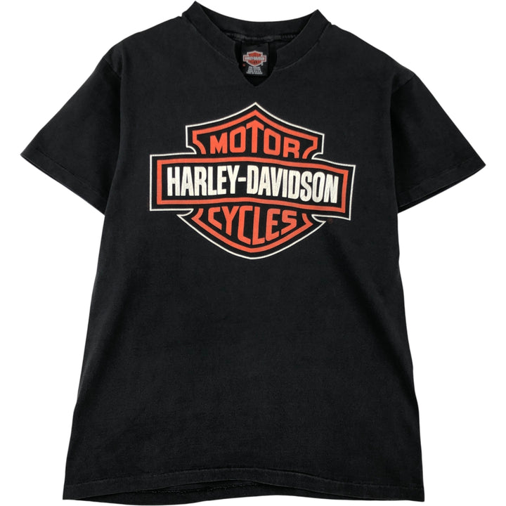 90'S Harley-Davidson V-neck cut-off motorcycle bike T-shirt, Made in USA, Men's size M cotton black type Vintage Second Hand