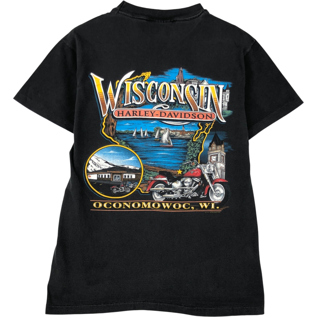 90'S Harley-Davidson V-neck cut-off motorcycle bike T-shirt, Made in USA, Men's size M cotton black type Vintage Second Hand