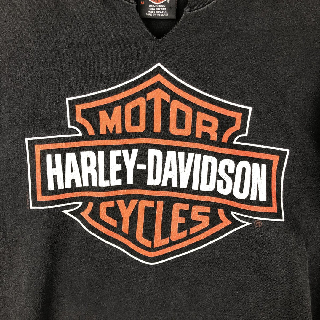90'S Harley-Davidson V-neck cut-off motorcycle bike T-shirt, Made in USA, Men's size M cotton black type Vintage Second Hand