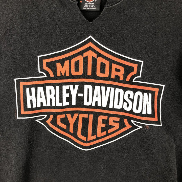 90'S Harley-Davidson V-neck cut-off motorcycle bike T-shirt, Made in USA, Men's size M cotton black type Vintage Second Hand