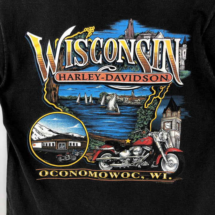 90'S Harley-Davidson V-neck cut-off motorcycle bike T-shirt, Made in USA, Men's size M cotton black type Vintage Second Hand