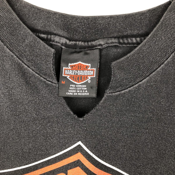 90'S Harley-Davidson V-neck cut-off motorcycle bike T-shirt, Made in USA, Men's size M cotton black type Vintage Second Hand