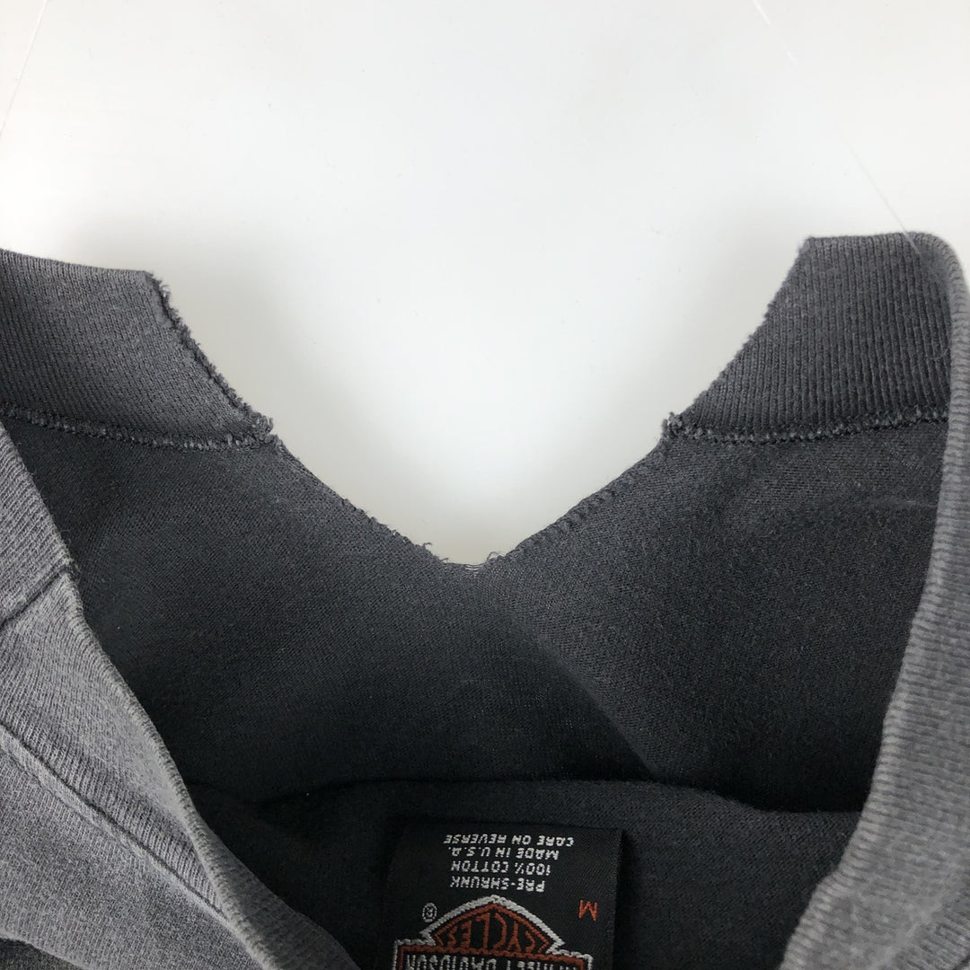 90'S Harley-Davidson V-neck cut-off motorcycle bike T-shirt, Made in USA, Men's size M cotton black type Vintage Second Hand