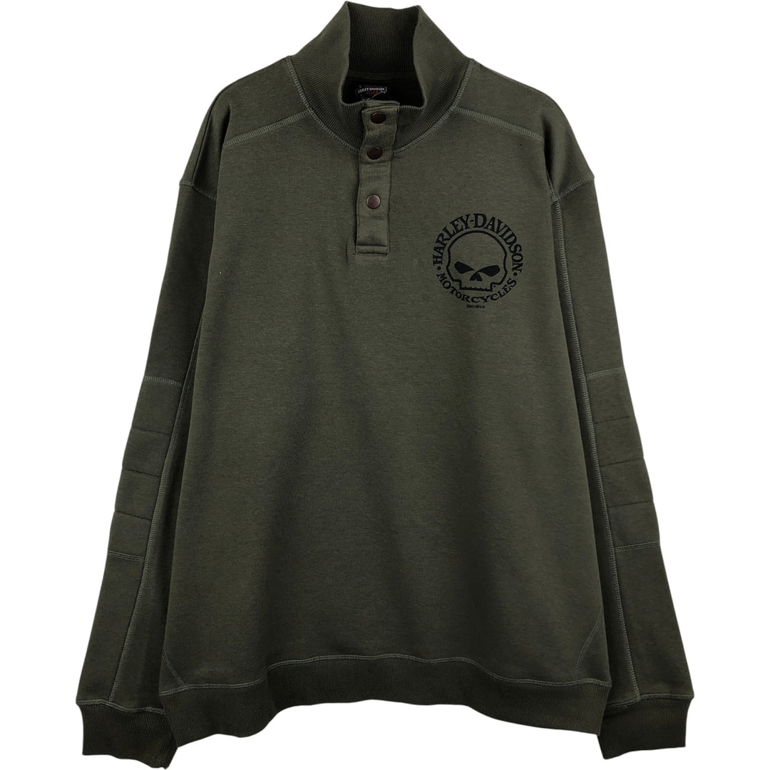 Harley-Davidson Skull Pattern Eagle Pattern Half Snap Advertising Sweatshirt cotton Khaki type Vintage Second Hand