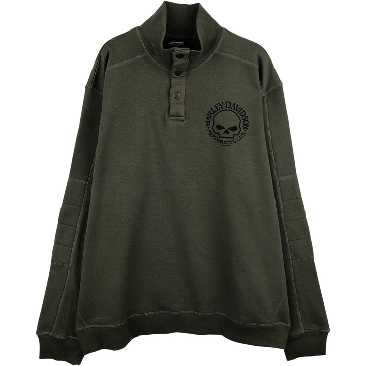 Harley-Davidson Skull Pattern Eagle Pattern Half Snap Advertising Sweatshirt cotton Khaki type Vintage Second Hand
