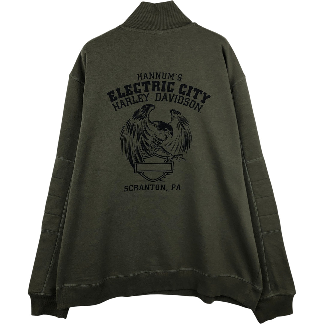 Harley-Davidson Skull Pattern Eagle Pattern Half Snap Advertising Sweatshirt cotton Khaki type Vintage Second Hand