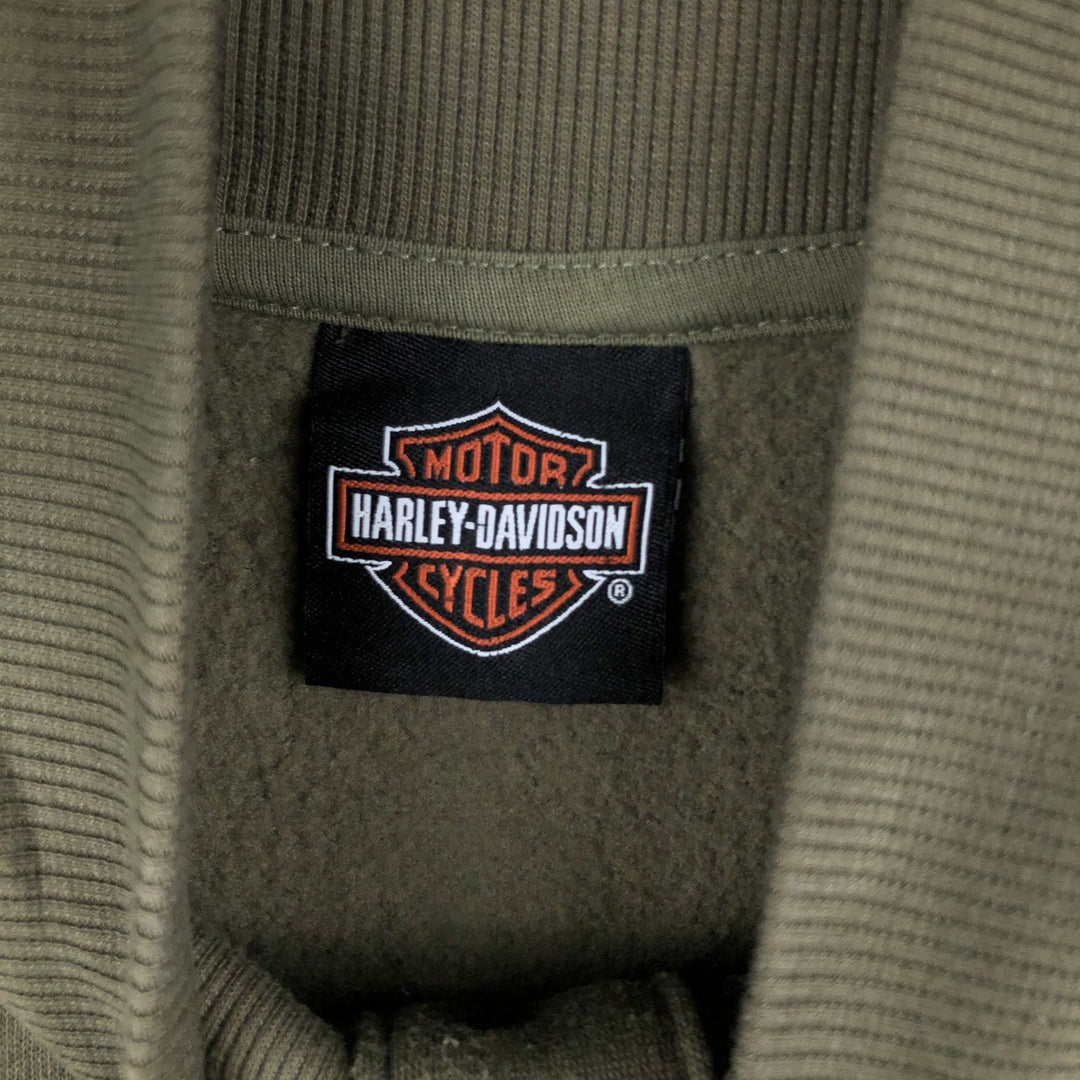 Harley-Davidson Skull Pattern Eagle Pattern Half Snap Advertising Sweatshirt cotton Khaki type Vintage Second Hand