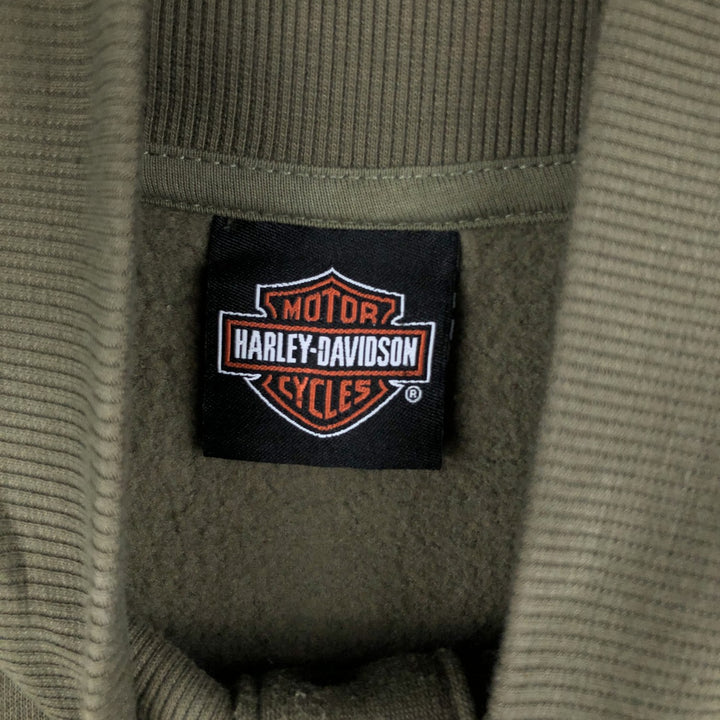 Harley-Davidson Skull Pattern Eagle Pattern Half Snap Advertising Sweatshirt cotton Khaki type Vintage Second Hand