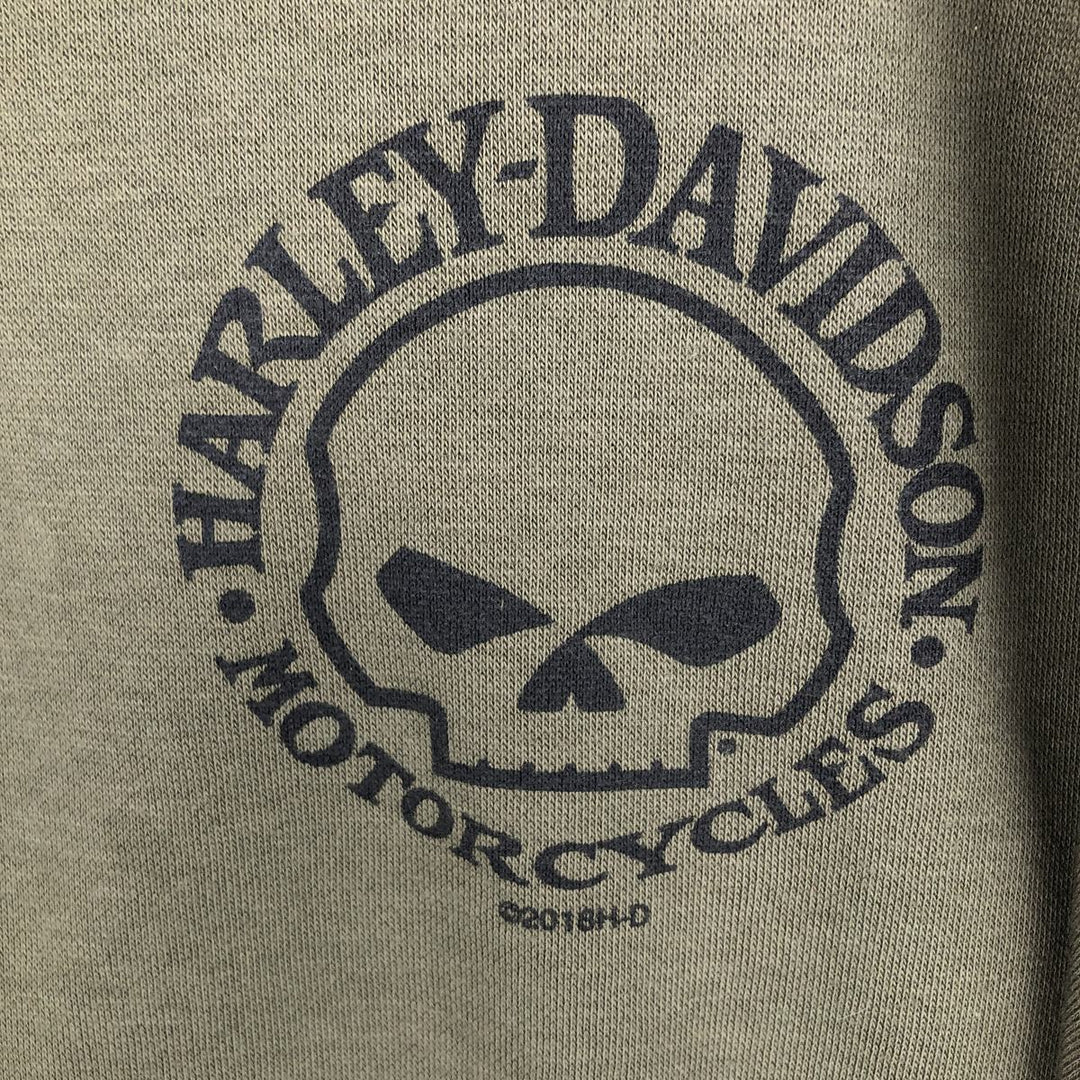 Harley-Davidson Skull Pattern Eagle Pattern Half Snap Advertising Sweatshirt cotton Khaki type Vintage Second Hand